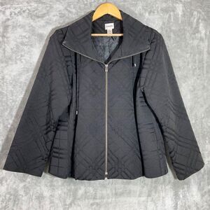 Chico's Quilted Full Zip Mock Neck Lightweight Jacket XL Black pockets Lined